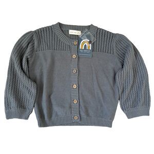 Quincy Mae gray pointelle knit cardigan sweater NEW Kids 2/3 puff sleeve organic
